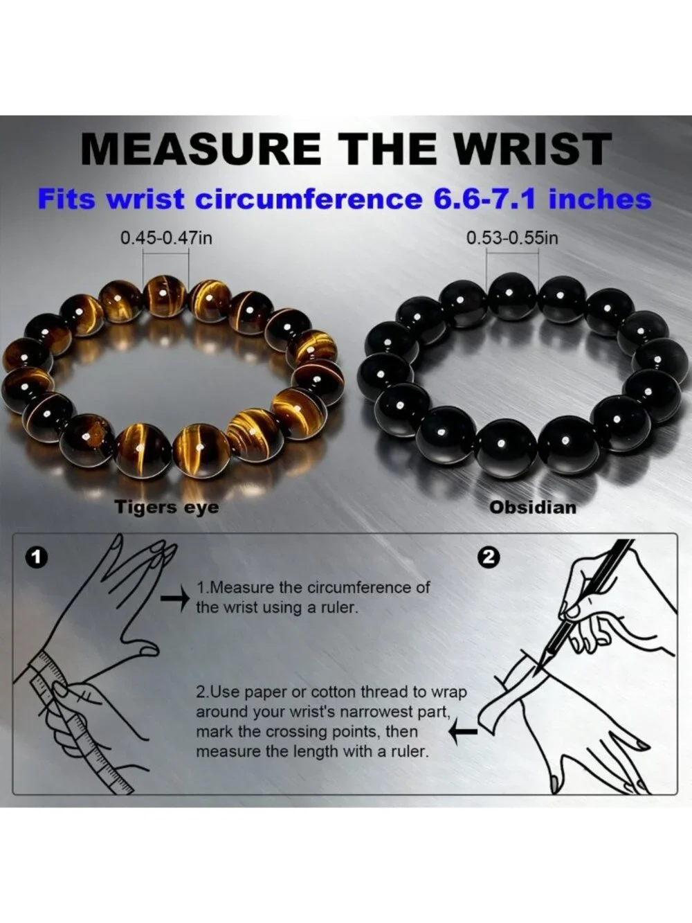 Natural Obsidian & Tiger's Eye Bracelet | 8/10/12/13mm Gemstone Jewelry
